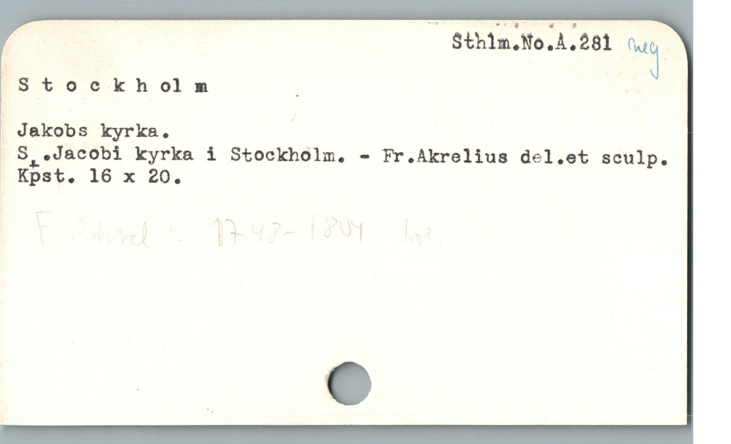  | Sthln.No,4,281 a
IStoekholm _
| dekobs kyrka. |
 S,.Jacobi kyrka i Stockholm, - Fr.Akrelius del.et sculp.
t Kpst. 16 x 20.
