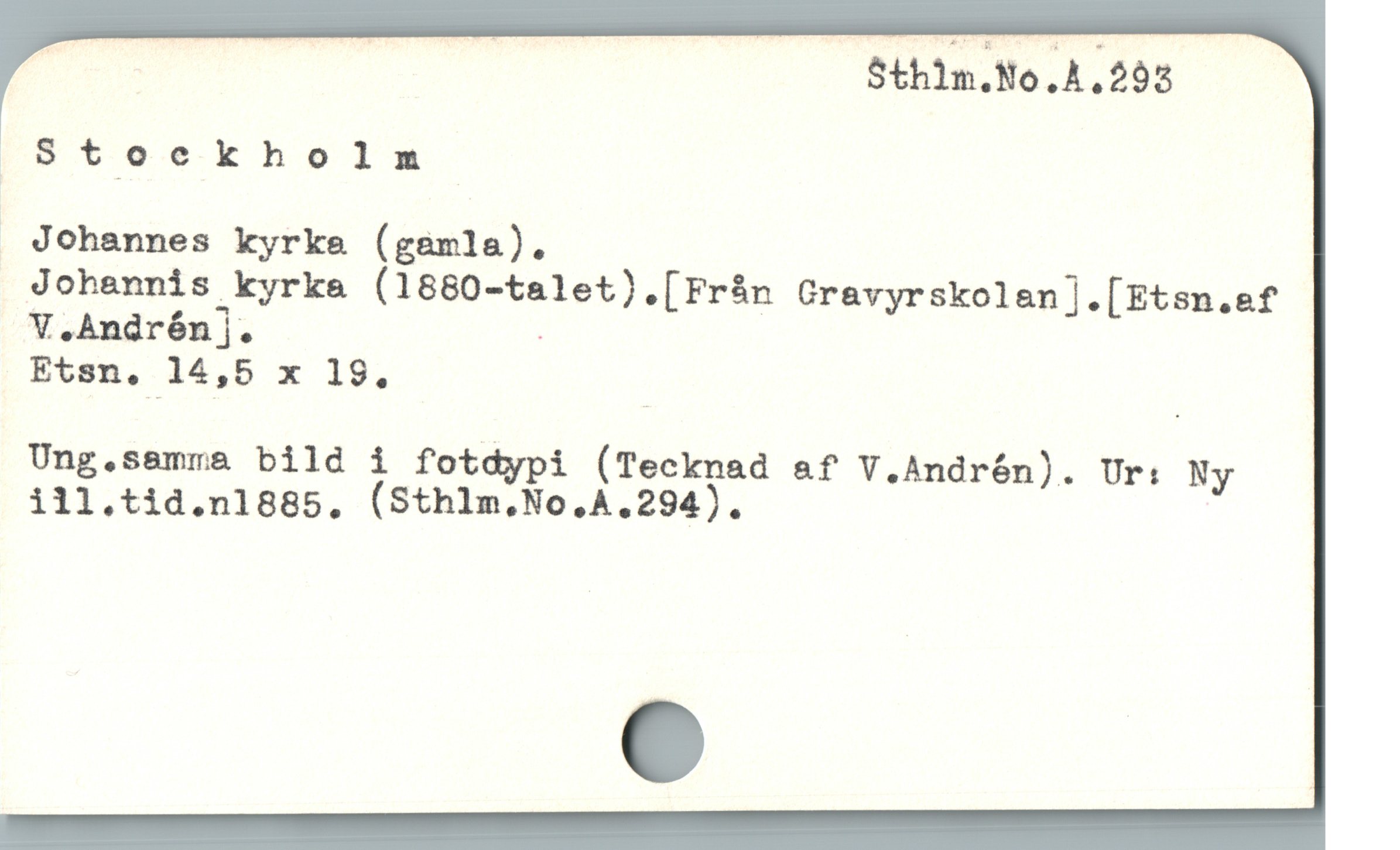  RRR Sthim.No.Å.233
|,8*t10ekholnm
- Johannes kyrke (gemla).
Johannis kyrka (1880-talet).[Frán Gravyrskolan].[Etsn.ef
V.Andrénj. ;
Etsn, 14,5 x 19. |
Ung.samma bild i fotdypi (Tecknad &f V.Andrón). Ur: Ny
ill.tid.n1885. (Sthlm.No.A.294).
