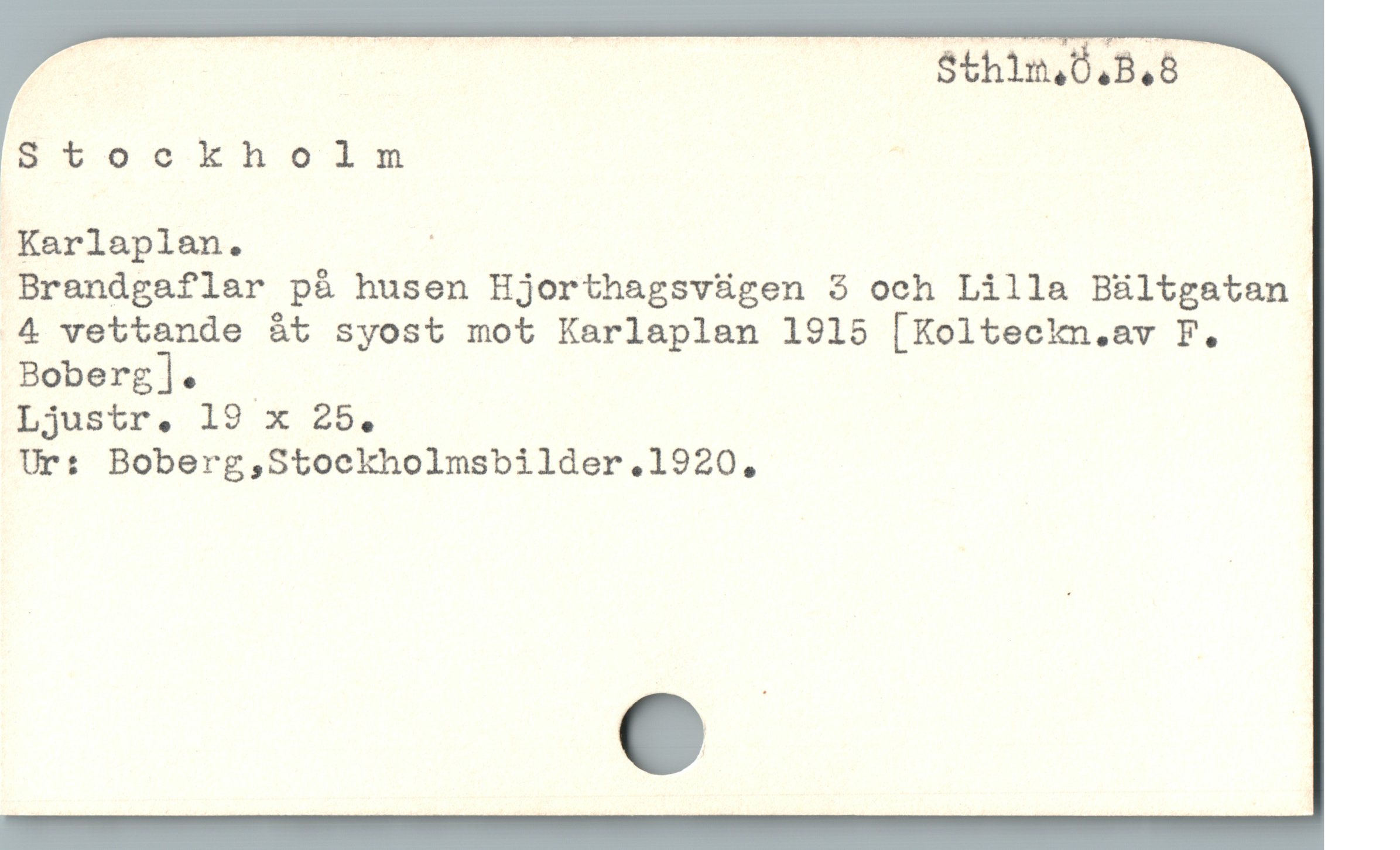  Stockholm | |
Karlaplan. ; :
Brandgaflar pà husen Hjorthagsvügen 3 och Lilla Bültgatan
4 vettande åt syost mot Karlaplan 1915 [Kolteckn.av F.
Boberg]. -

Ljustr,. 19 x 25.

Ur: Boberg,Stockholmsbilder.1920,

