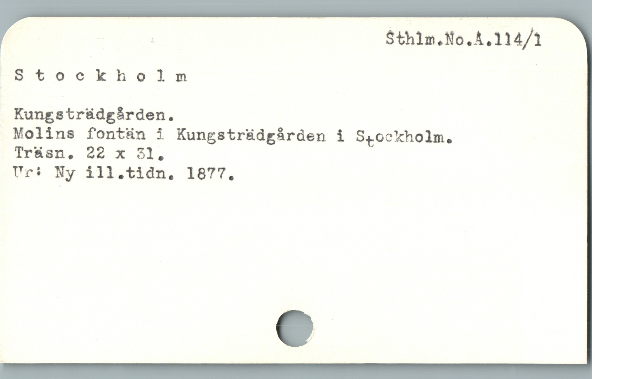  Sthlm.No.A.114/1
* Stockholm |
. KungstrüdgfBrden.
 Molins fontün i Kungstr&dgárden i S,ockholm.
. Trásn, 22 x 931.
Ur: Ny ill.tidn,. 1877.
