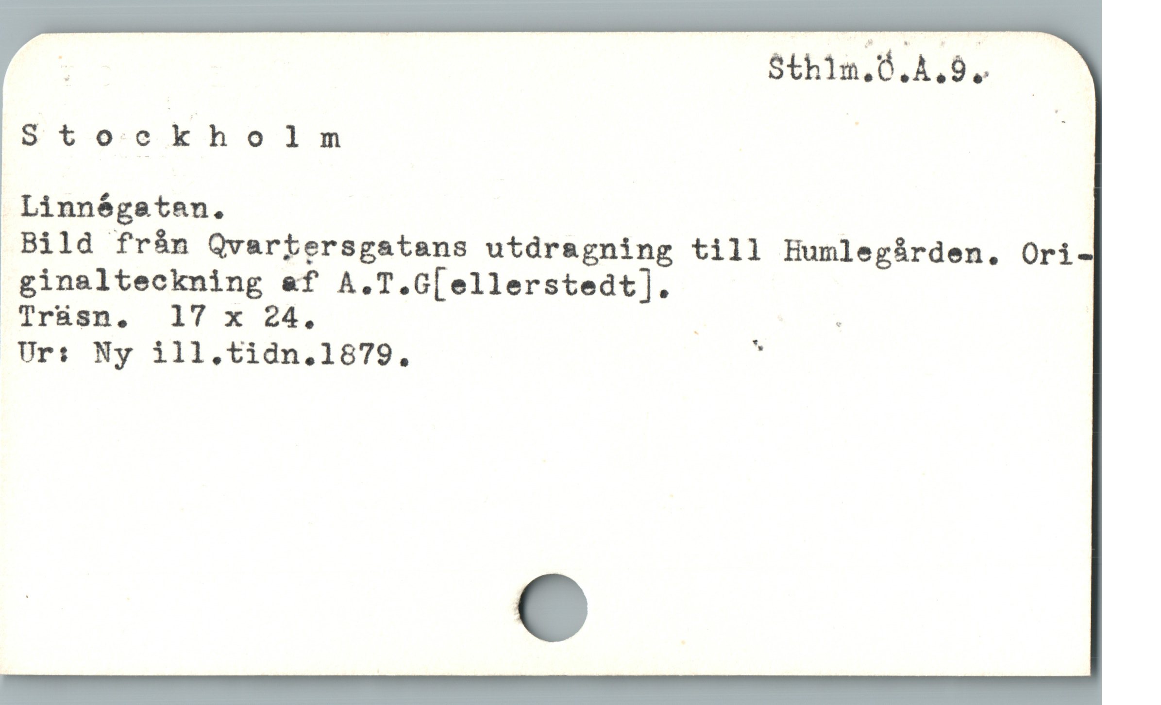  . Sthim.Ó.A.. —
Stockholm | |
Linnégetan.

Bild frán Qvartersgatans utdragning till Humlegárden. Ori
ginelteckning &f A.T.G[ellerstedt].

PTrügn, 17 x 24, | A

(Ur: Ny ill.tidn.1879, :
