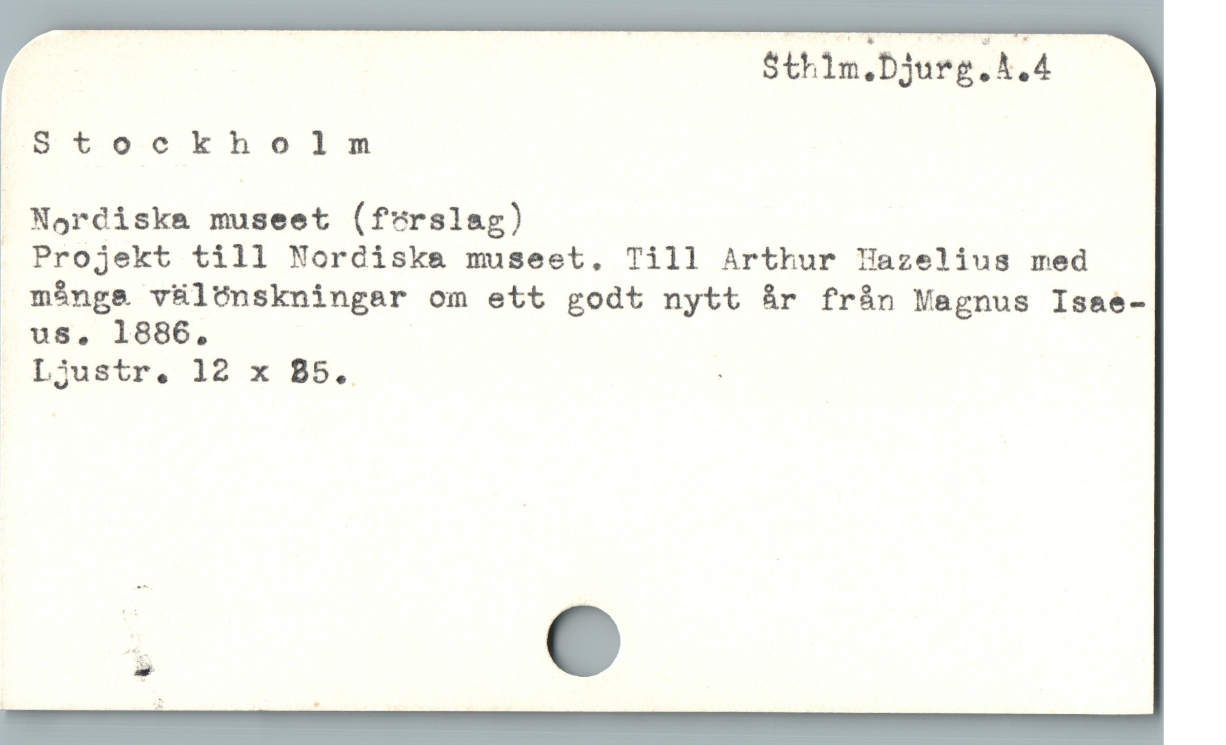  | Stklmäjurgï.&.zi
|Stookholnmn
: Nordiska museet (förslag)
. Projekt till Nordiske museet,. Till Arthur Hazelius med
mánge vülónskningar om ett godt nytt år frán Magnus Isae-
