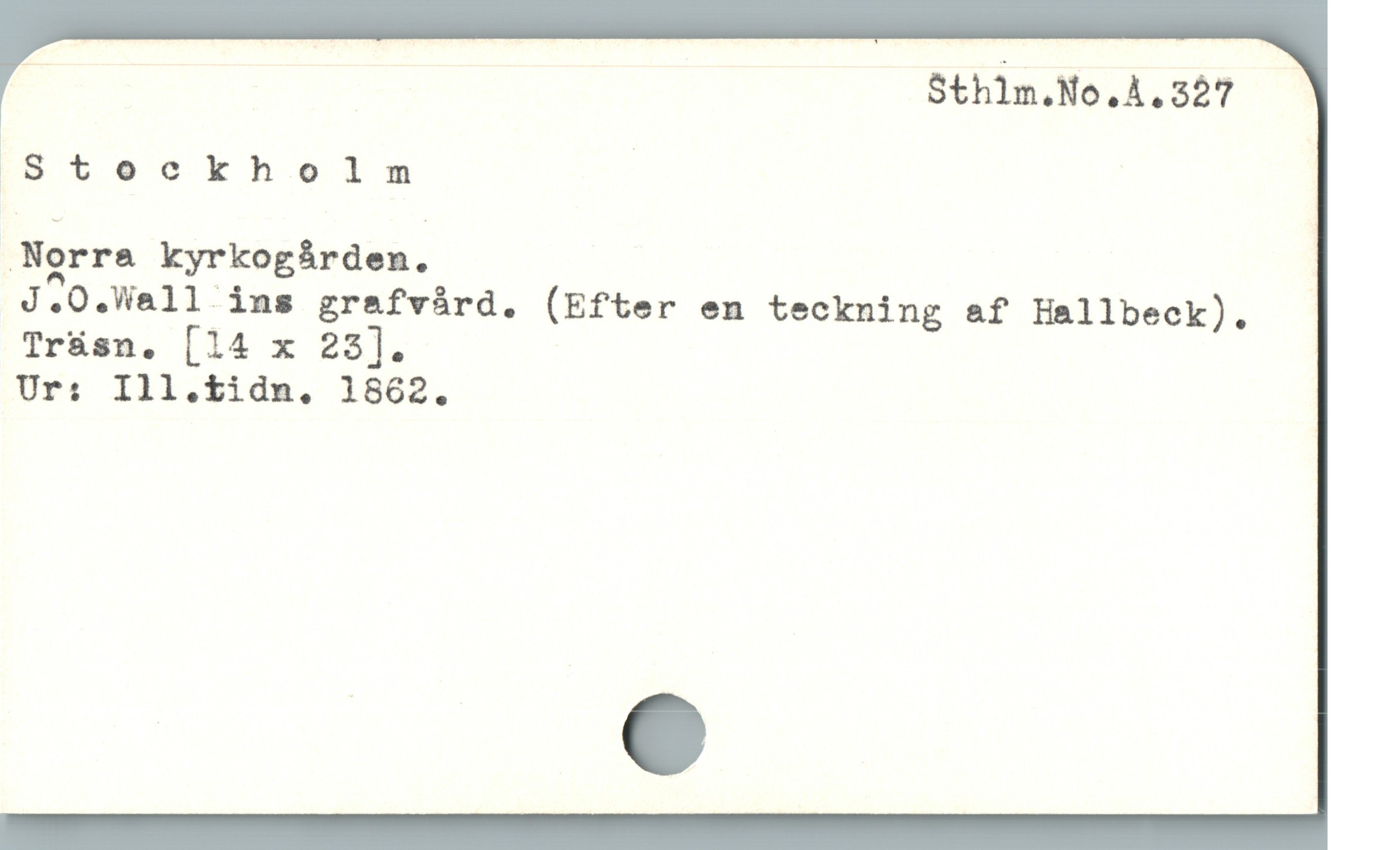 E Sthlm.No.À.327 —
Steckholm |

.Nårra kyrkogården.

J.O.Wall ins grafvård. (Efter en teckning af Hallbeck).
Trásn. [14 x 22].

Urs; Ill.tidm. 1862.
