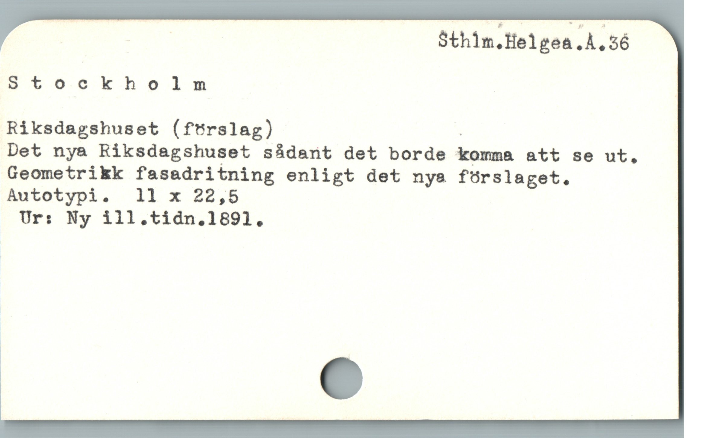  g Sthim.Helgoa.A, 56
Stockholm
Riksdagshuset (ftrslag) E
Det nya Riksdagshuset sádant det borde komma att se ut,
Geometrikk fasadritning enligt det nye forslaget.
Autotypi. 11 x 22,5
ä
