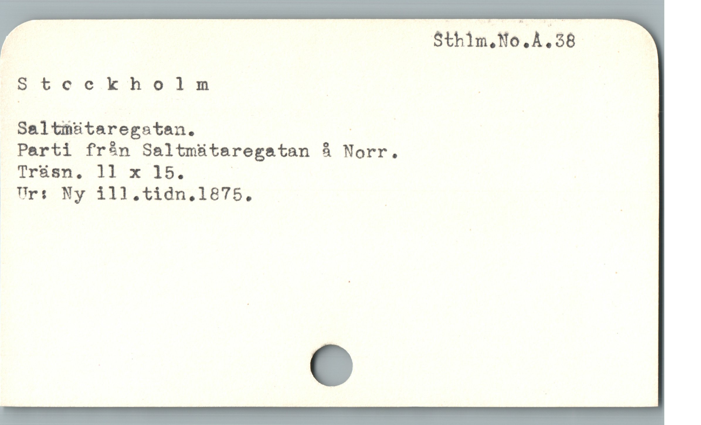  : Sthim.No.A.38 — —
Stcekholnm ; ;
Saltmätaregatan. ; |
Parti från Saltmätaregatan å Norr.

"IrEWan, JI x 15. : ,

(Uri Ny 111.tidn.1875. |
