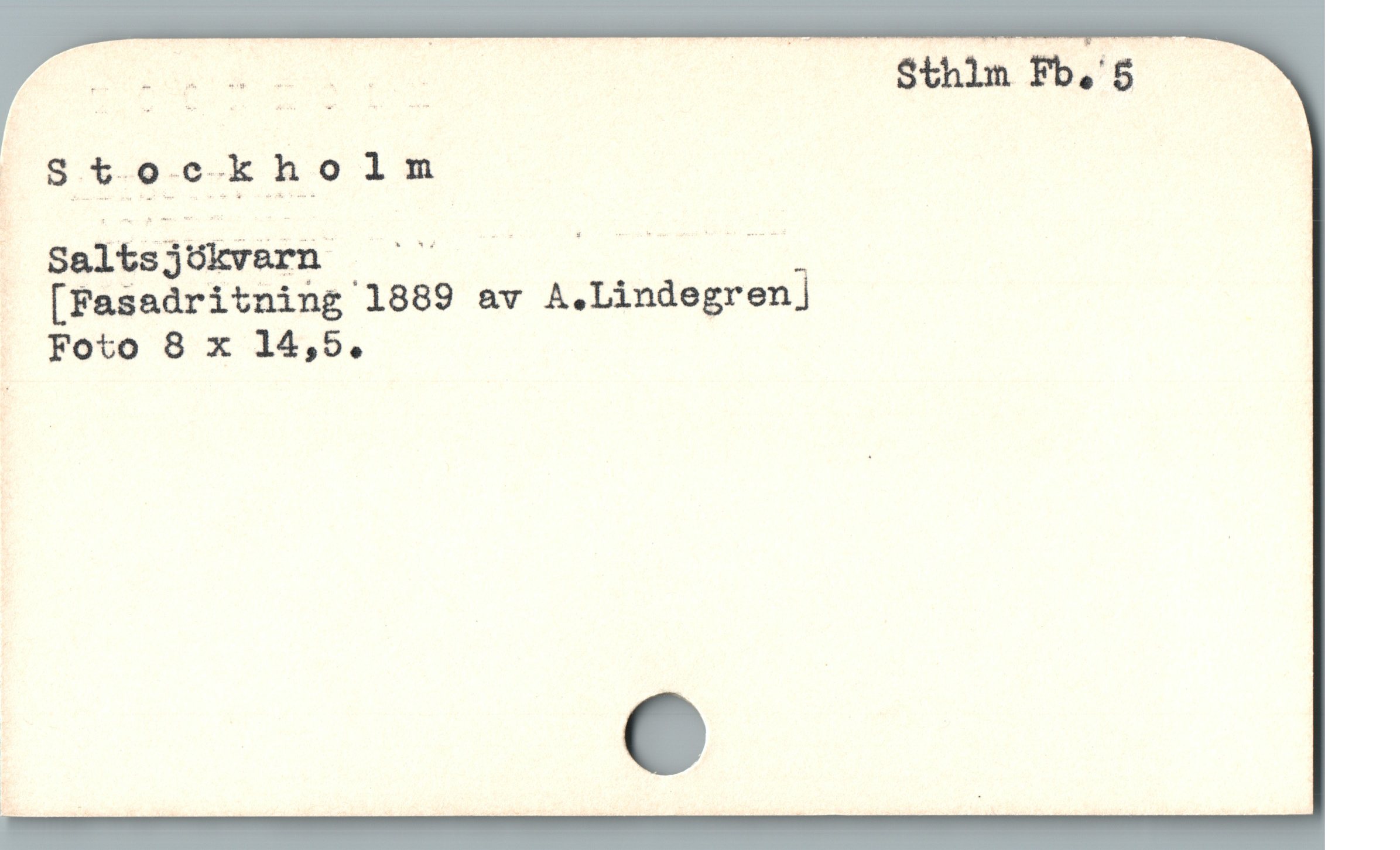 — [Fasadritning 1889 av A.Lindegren]
. Foto 8 x 14,5.
