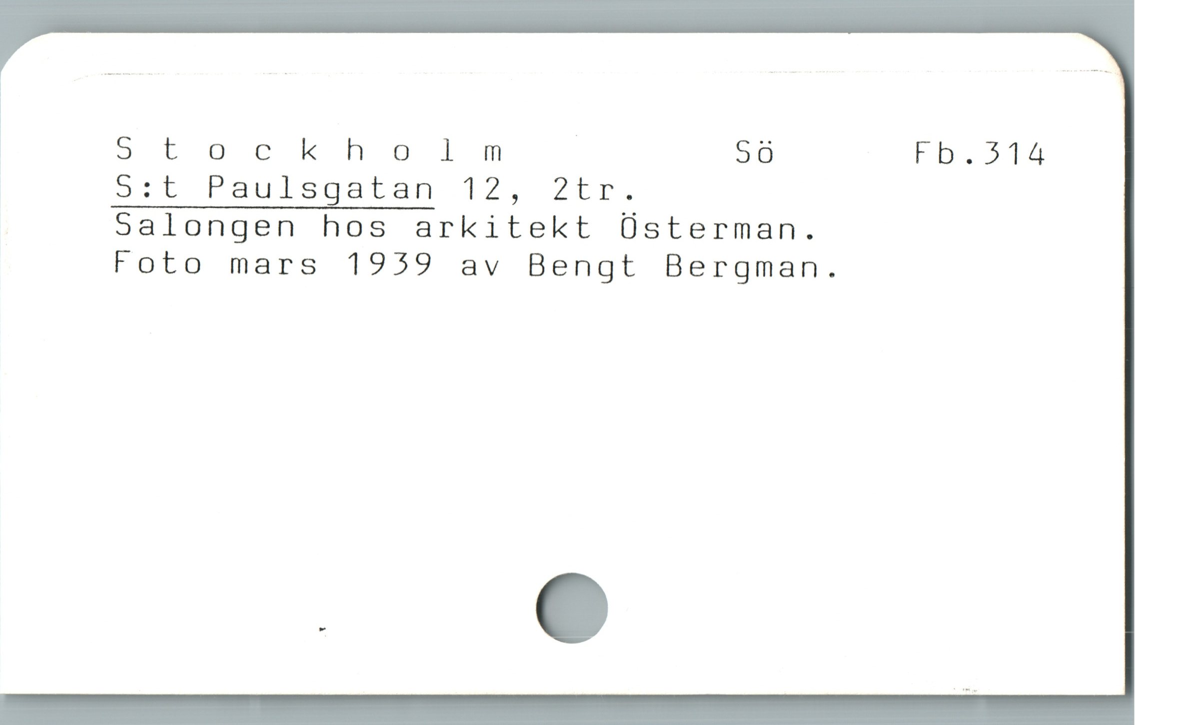  * Stockholm 50 FD.2314
5:t Paulsgatan 12, 2tr.
salongen hos arkitekt Üsterman.
Foto mars 1959 av Bengt Bergman.
