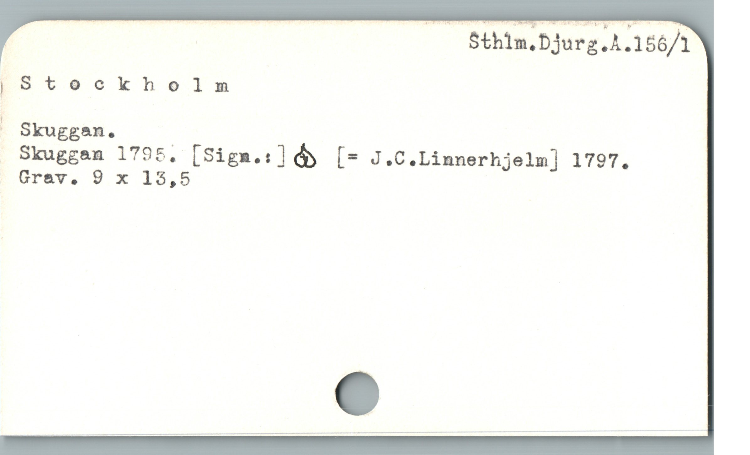 | od — Sthin,Djurg.A.156/1

jStockholm

. Skuggan. :

 Skuggan 1795, [Sign.:] dy [- J.C.Linnerhjelm] 1797.
Grav. 9 x 15,5
