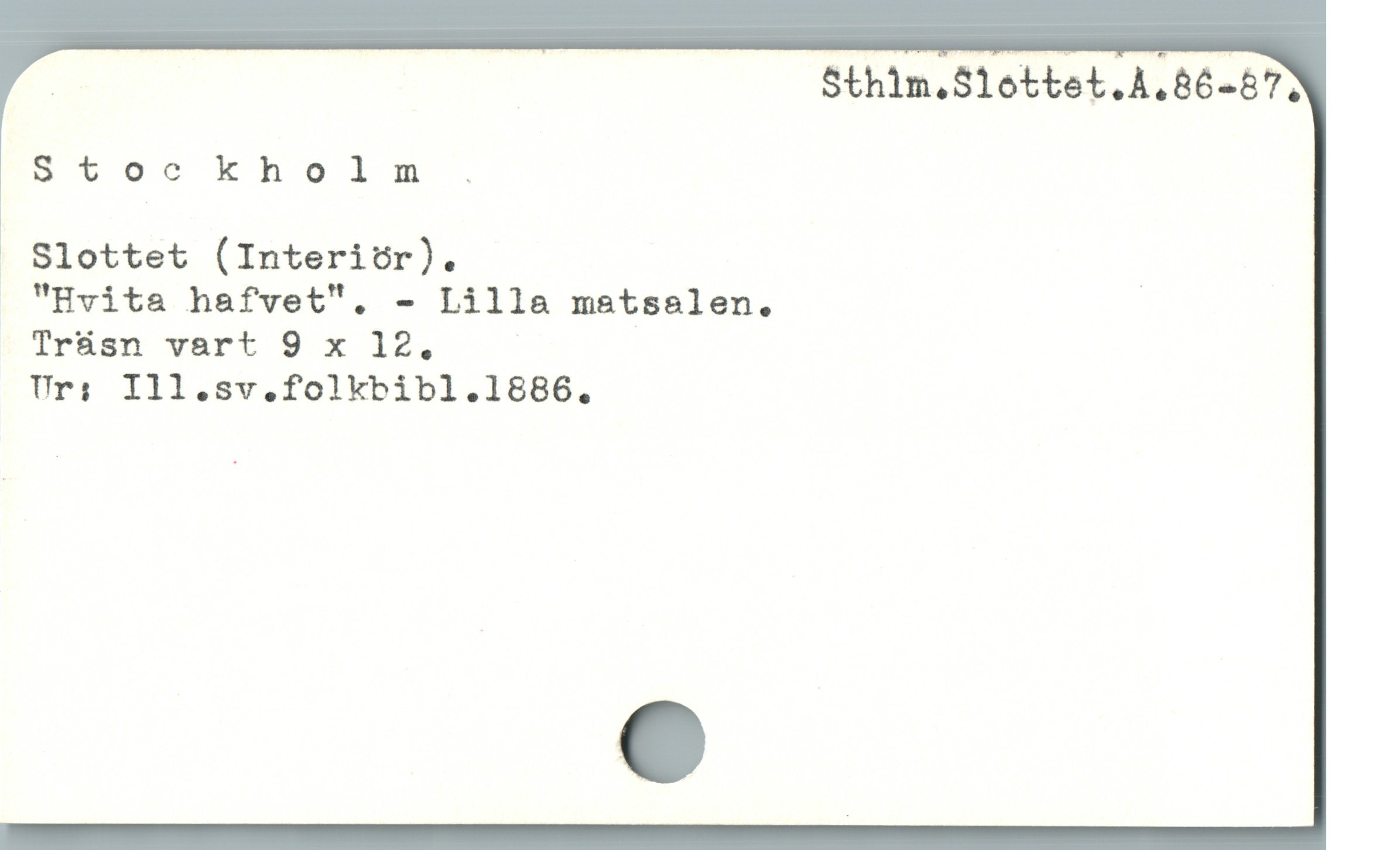  | 5thim,S1ottet.A,86-873
B* 00 ER lm .
* |
 Slottet (Interier). |
"Hvita hafvet". - Lilla matsalen.
Träsn vart 9 x 12.
Uri Ill.sv.folkbibl.1886.
