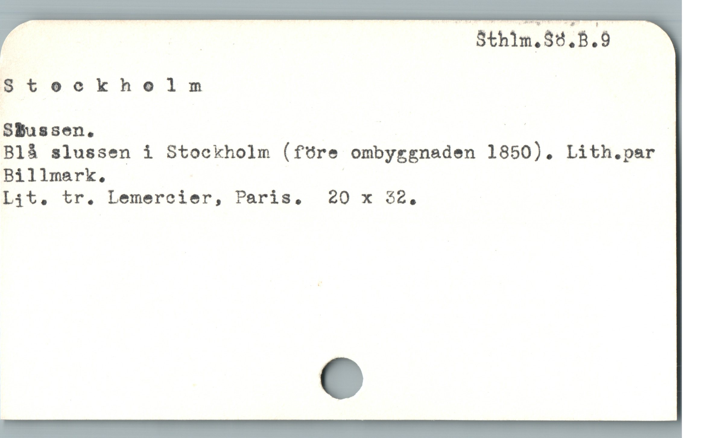  - Sthim.85.5.9
$toeokholm
SBussen., | ii |
Blå slussen i Stockholm (före ombyggnaden 1850). Lith.par
Billmark. |
L43t, tr. Lemercier, Paris,. 20 x 32,
