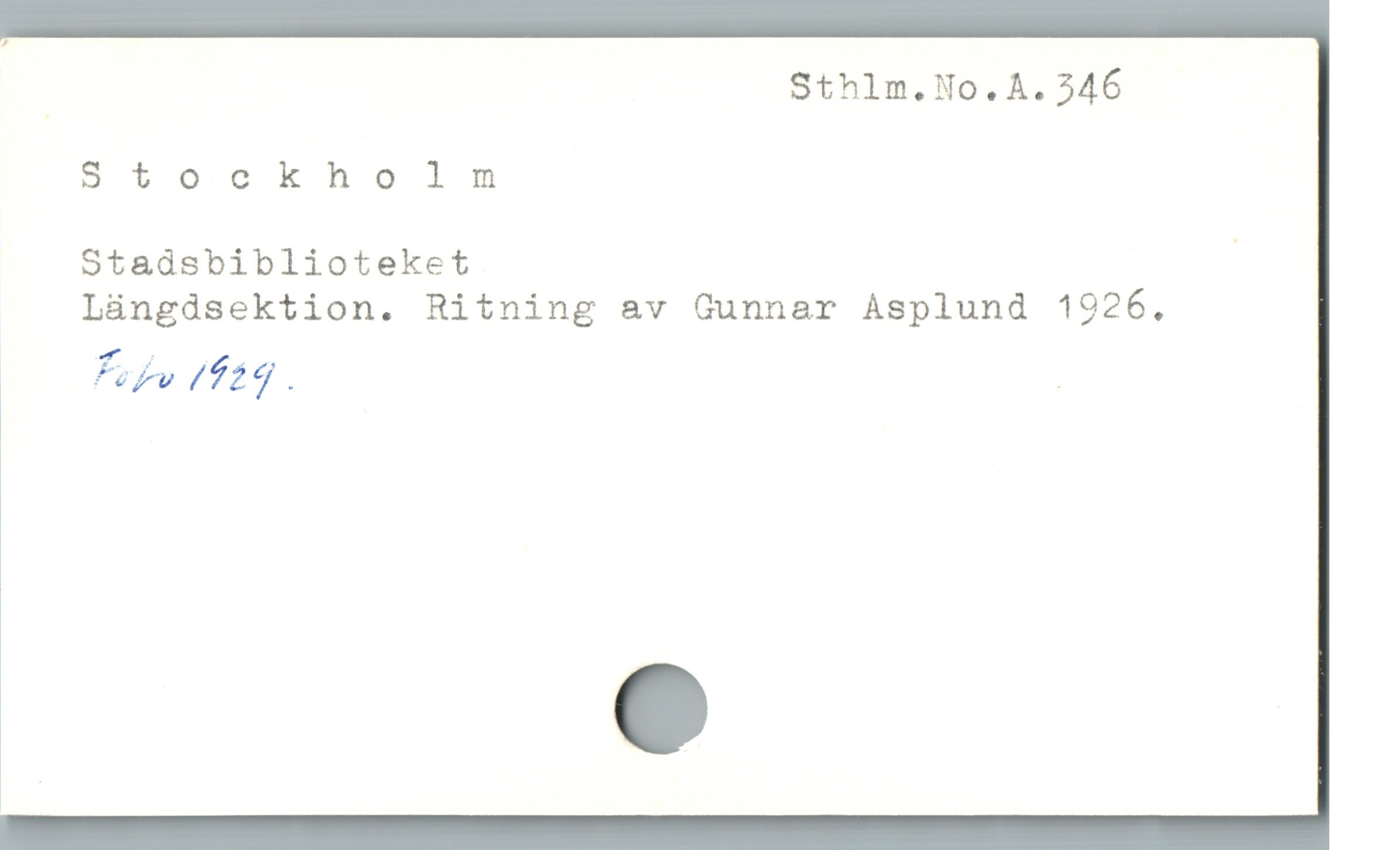  | Sthlm.No.A.2346
Stockholm
Stadsbiblioteket |
Lüngdsektion. Ritning &v Gunnar Asplund 1926.
Fopv If14 . |
C
