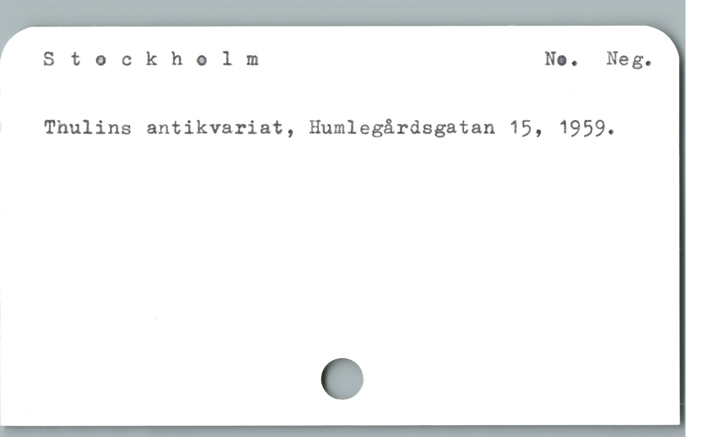  Stockhelm Ne.  Neg.
Thulins antikvariat, Humlegárdsgatan 15, 1959.
k C
