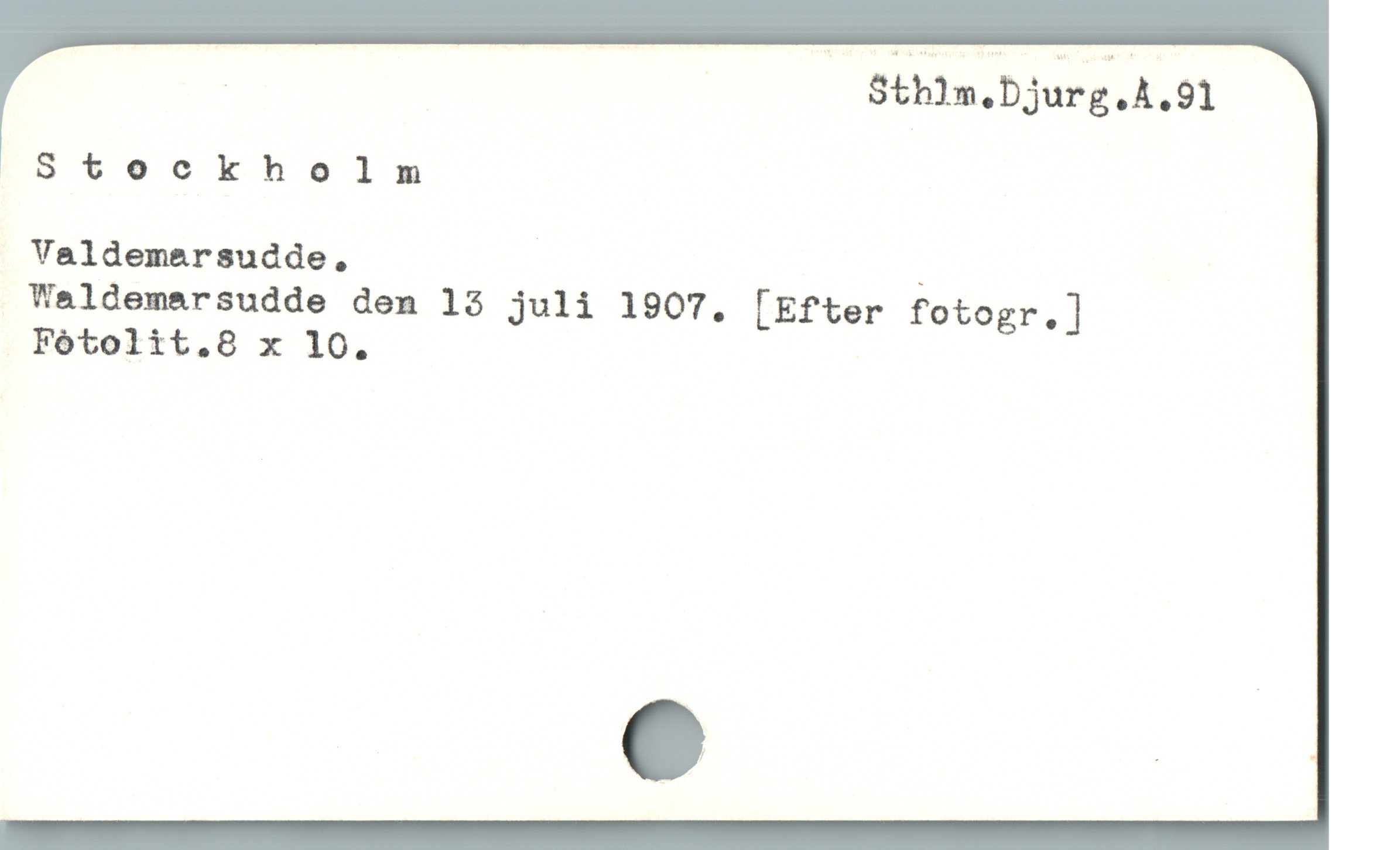  | — Sthlm.Djurg.A.91
Stockholm
Valdemarsudde, .
Waldemarsudde den 13 juli 1907. [Efter fotogr.]
Fótolit.8 x 10.
