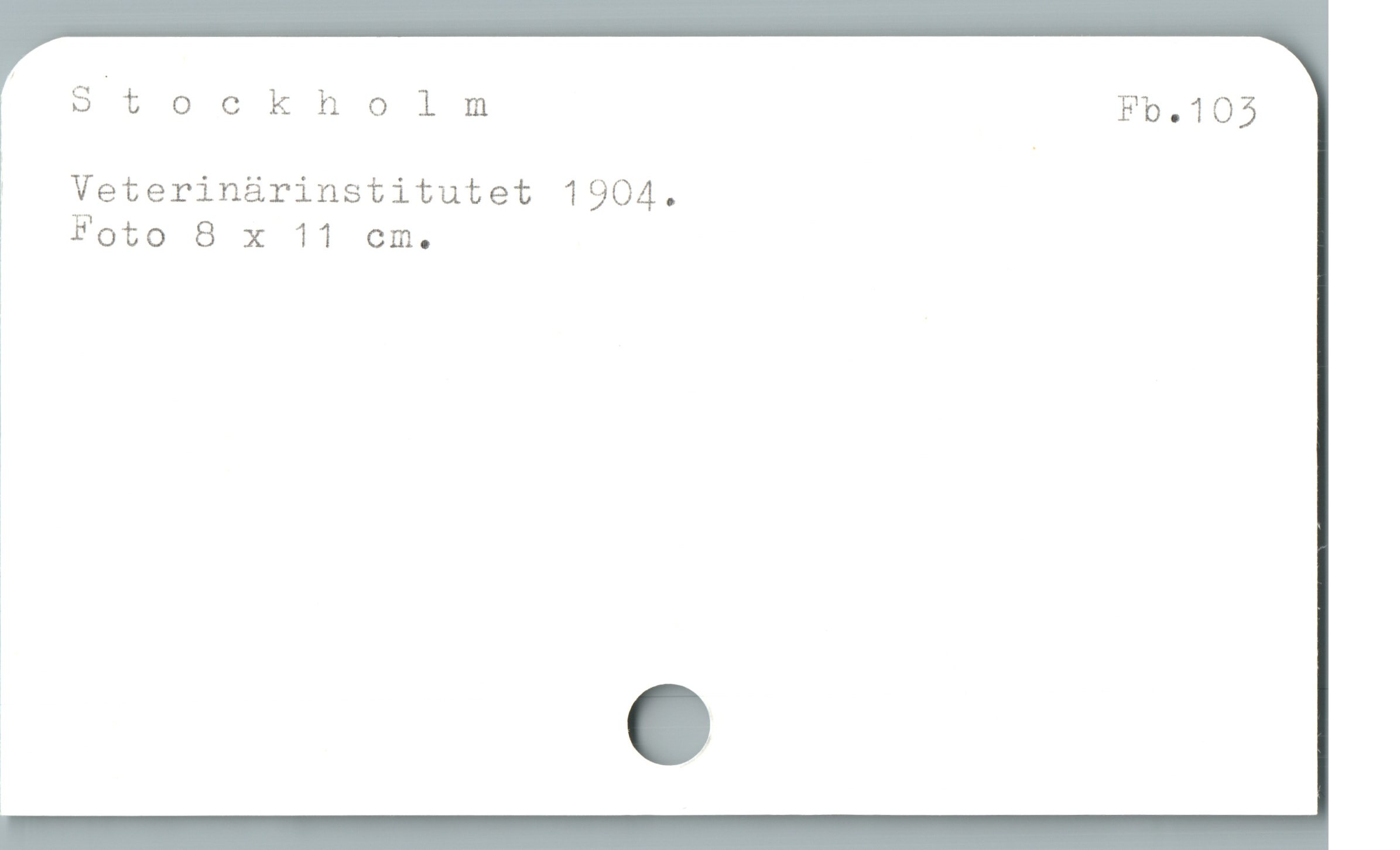  | $8tockholnm Fb.105
' Veterin&àrinstitutet 1904.
* Foto 8 x 11 cm.
|
1
|
