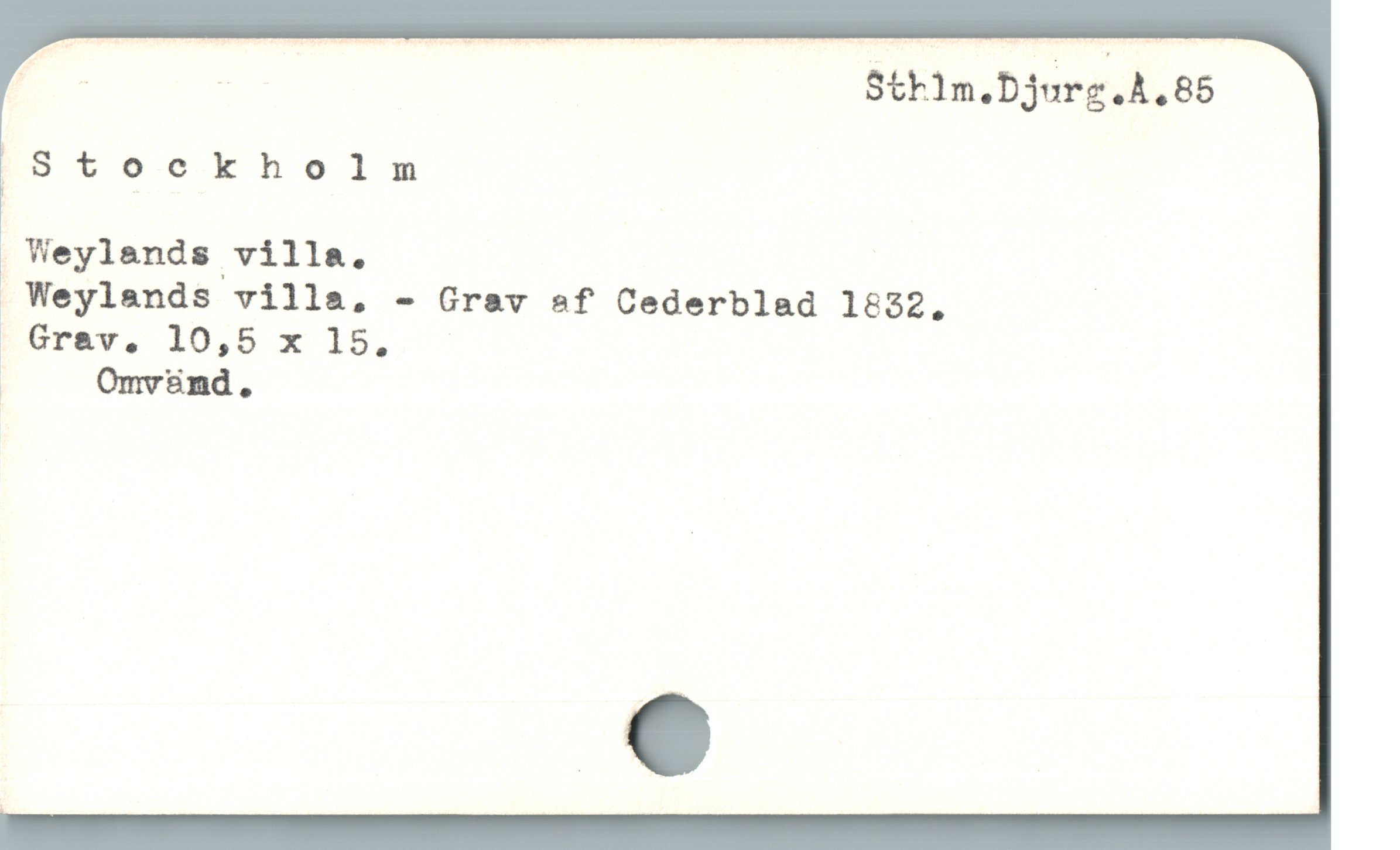  iIStockholm

) Weylands villa. |
 Weylands villa. - Grav af Cederblad 1832.

| Grav. 10,5 x 15.
