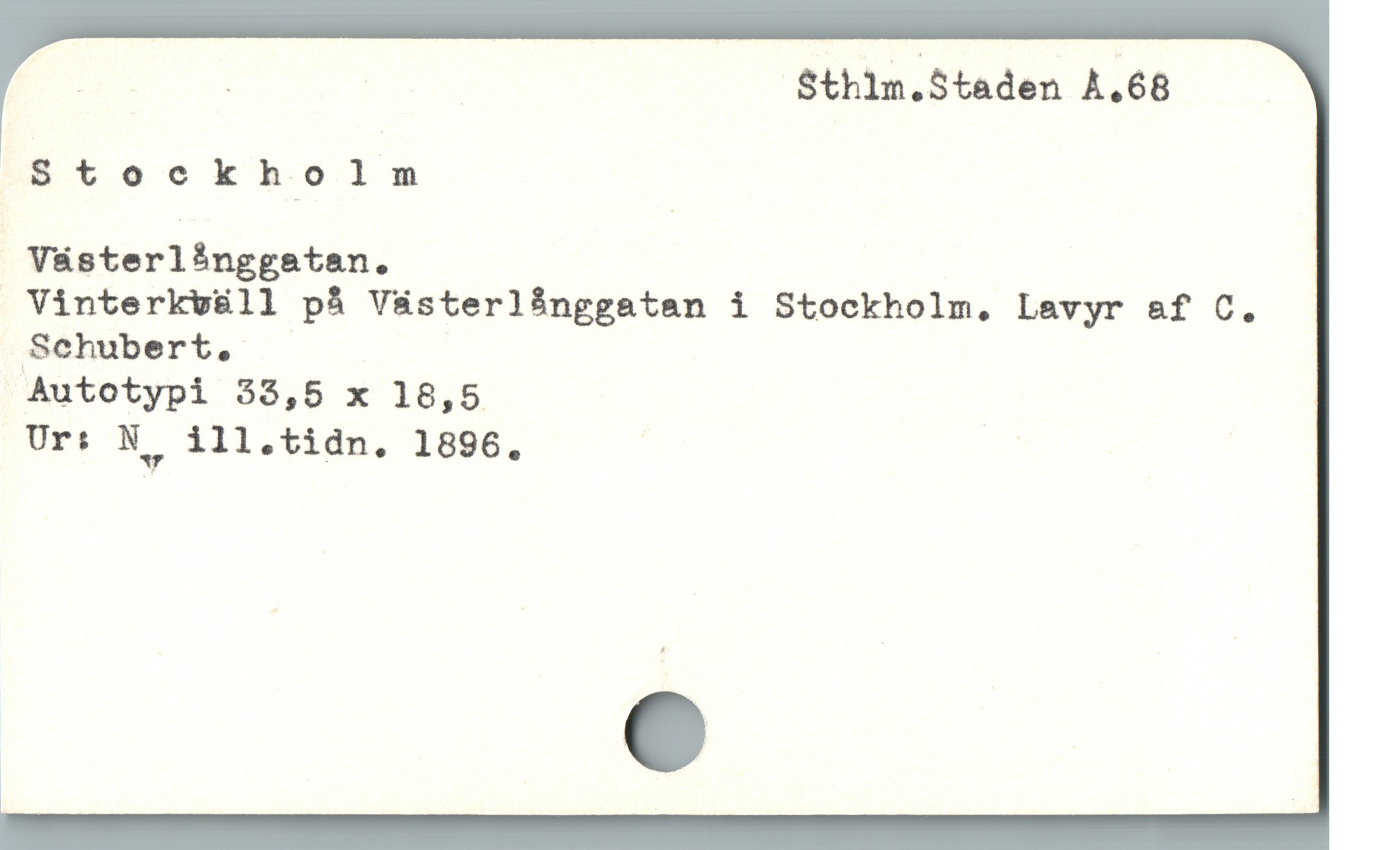  E E _ $thim.Staden A.68
Stockholm
Västerlånggatan.
Vinterkväll på Västerlånggatan i Stockholm, Lavyr &f C.
Schubert,
Autotypi 53,5 x 18,5
Ur: Nv ill.tidn. 1896. |

