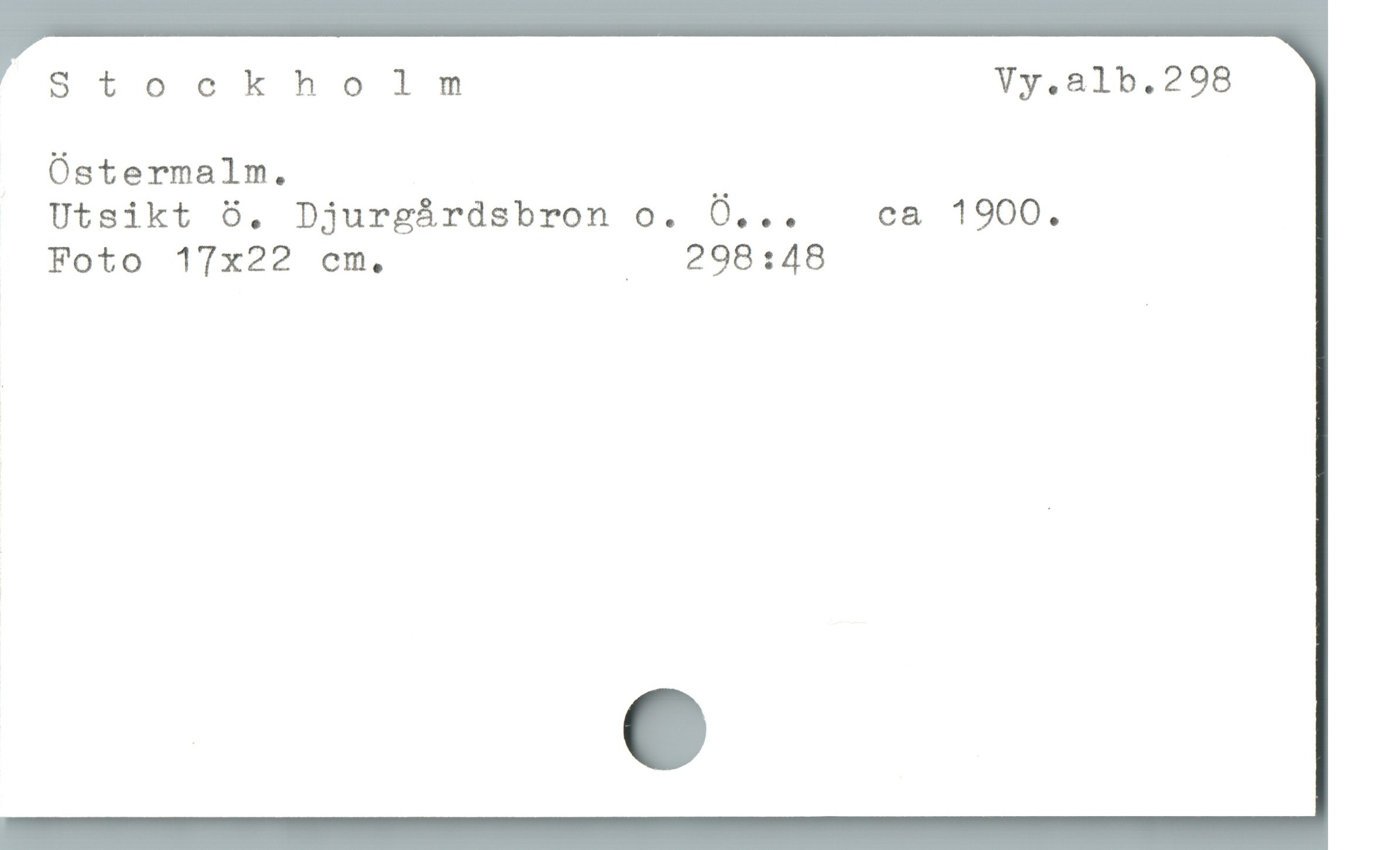  Stockholm Vy.,alb.298
Östermalm.

Utsikt ö. Djurgårdsbron o. O... ca 1900.

Foto 17x22 cm, .. 298:48
