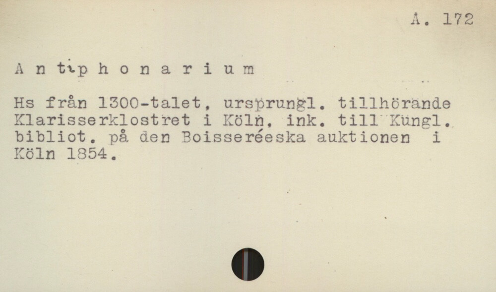 Katalogkort för A 172 Antiphonarium